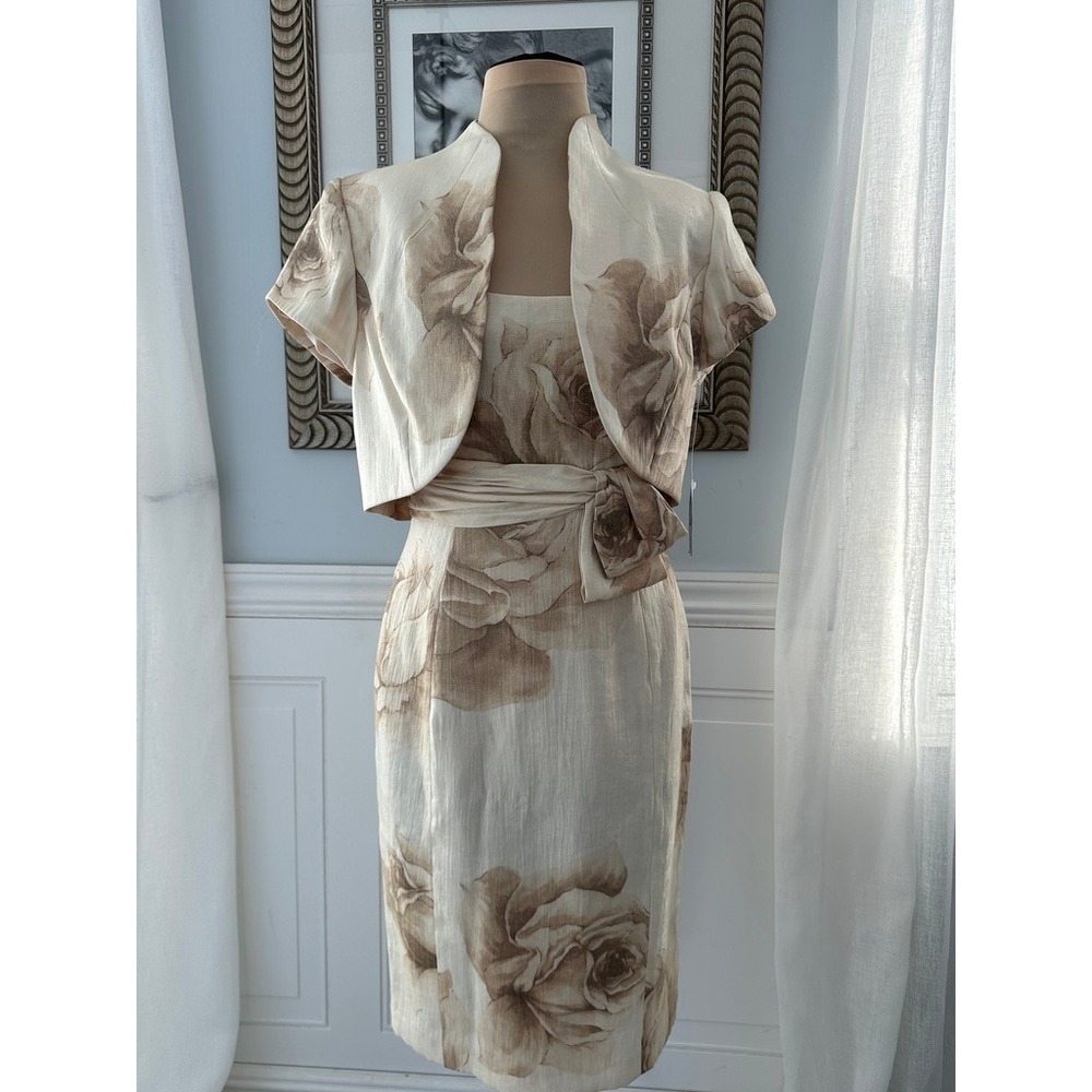 NWT Jones New York Sheath Dress Jacket Set Cream Floral Mother of Bride Size 4 - Picture 6 of 8
